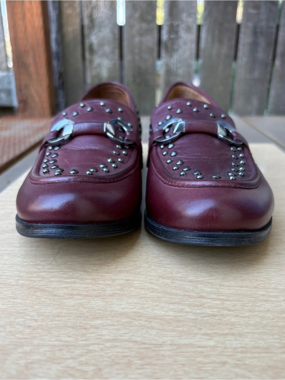 Miz Mooz Ira Studded Leather Loafers In Burgundy Sz 39 EU
